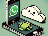 DALL·E 2023-10-24 19.14.02 - Vector image of an iPhone 4s and an old Android phone lying side by side on a table. Above them, there's a cloud with a sad emoticon and the WhatsApp