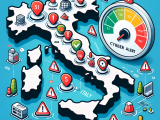 DALL·E 2023-10-24 20.36.51 - Vector image of a map of Italy with various cyber alert symbols popping up across the country. On the side, there's a gauge meter indicating the cyber