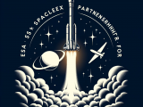 DALL·E 2023-10-25 06.08.30 - Vector graphic of the Falcon 9 rocket ascending into space, leaving behind a trail of smoke, with the words 'ESA & SpaceX Partnership for Galileo' dis