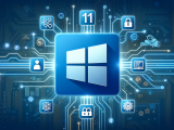 DALL·E 2023-10-25 20.50.05 - Illustration of the Windows 11 logo, with digital connections linking to icons representing the new features like Copilot and SMB client encryption. T
