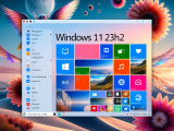 DALL·E 2023-10-31 18.47.38 - Una foto che mostra la schermata del desktop di Windows 11 Versione 23H2, evidenziando alcune delle nuove funzionalità e cambiamenti. Sullo schermo, c