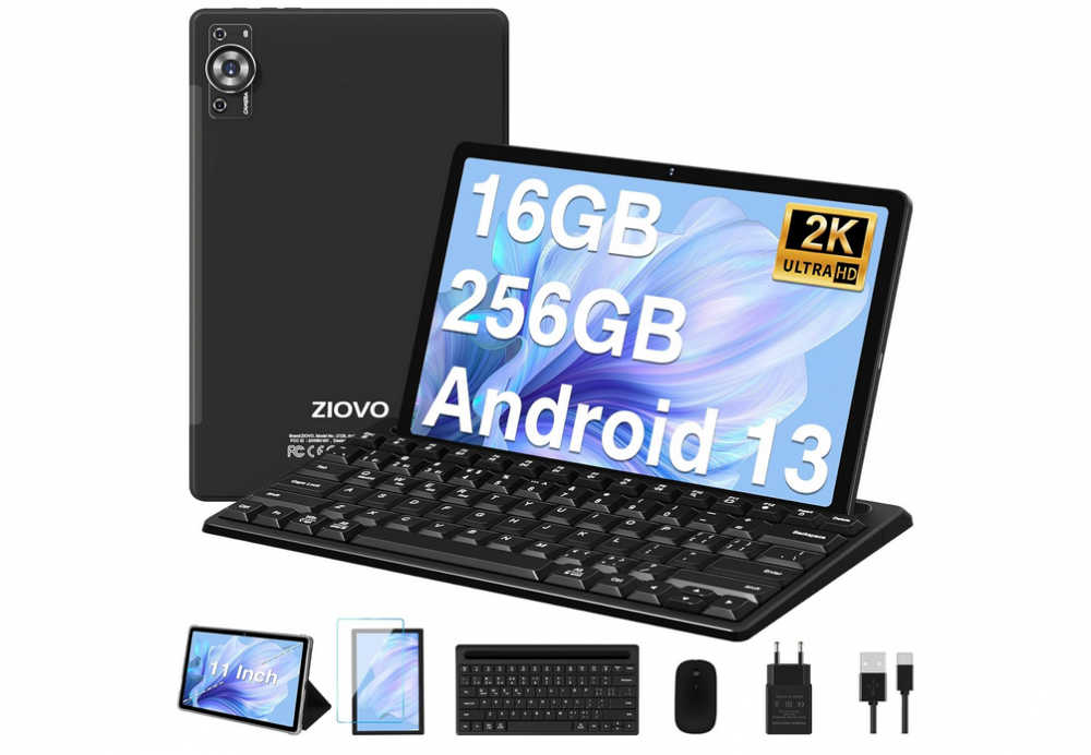 ZIOVO Tablet 11 Pollici: Android 13, 16GB RAM, Display 2K+, Batteria  8600mAh, Tastiera e Mouse Inclusi