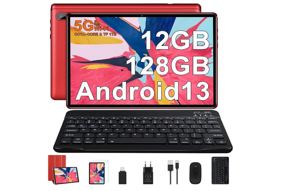 Recensione FACETEL Tablet 10 Pollici Android 13: 12GB RAM, 128GB ROM,  Tastiera e Mouse inclusi, Red